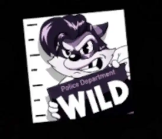 Cartoon wild symbool van wasbeer met 'WILD'-tekst in Le King slot