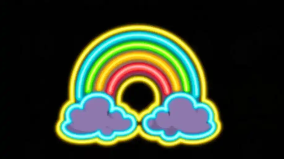 Neon regenboogsymbool in Le King slot dat Golden Squares activeert
