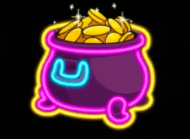 Schatpot symbool met neonstijl in Le King slot